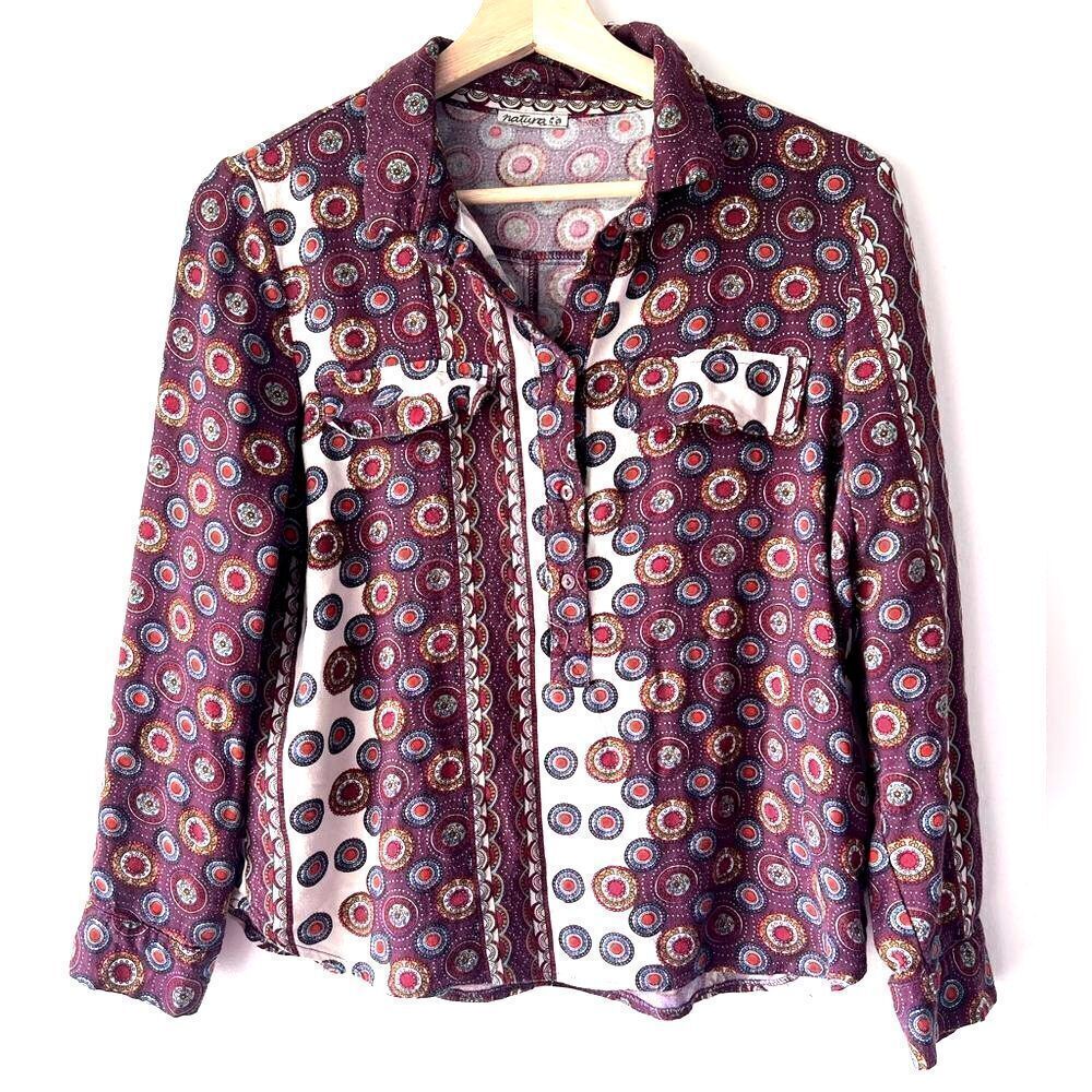 NATURA anthropology Womens Blouse print boho chic Long sleeve viscose S
